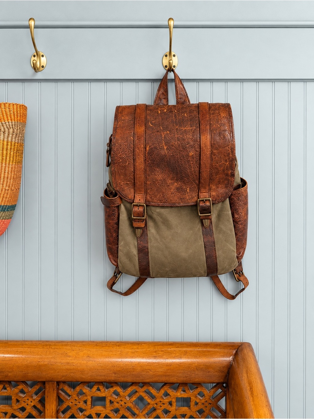 Moore & Giles Leather & Khaki Canvas Crews Backpack – Discontinued Colorway